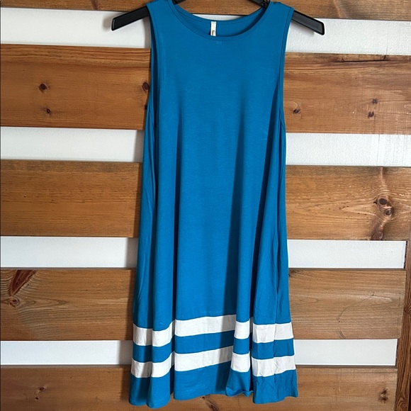 Beeson River Dresses & Skirts - Beeson River Vibrant Blue Sleeveless Dress White Stripe Accents Size Small
